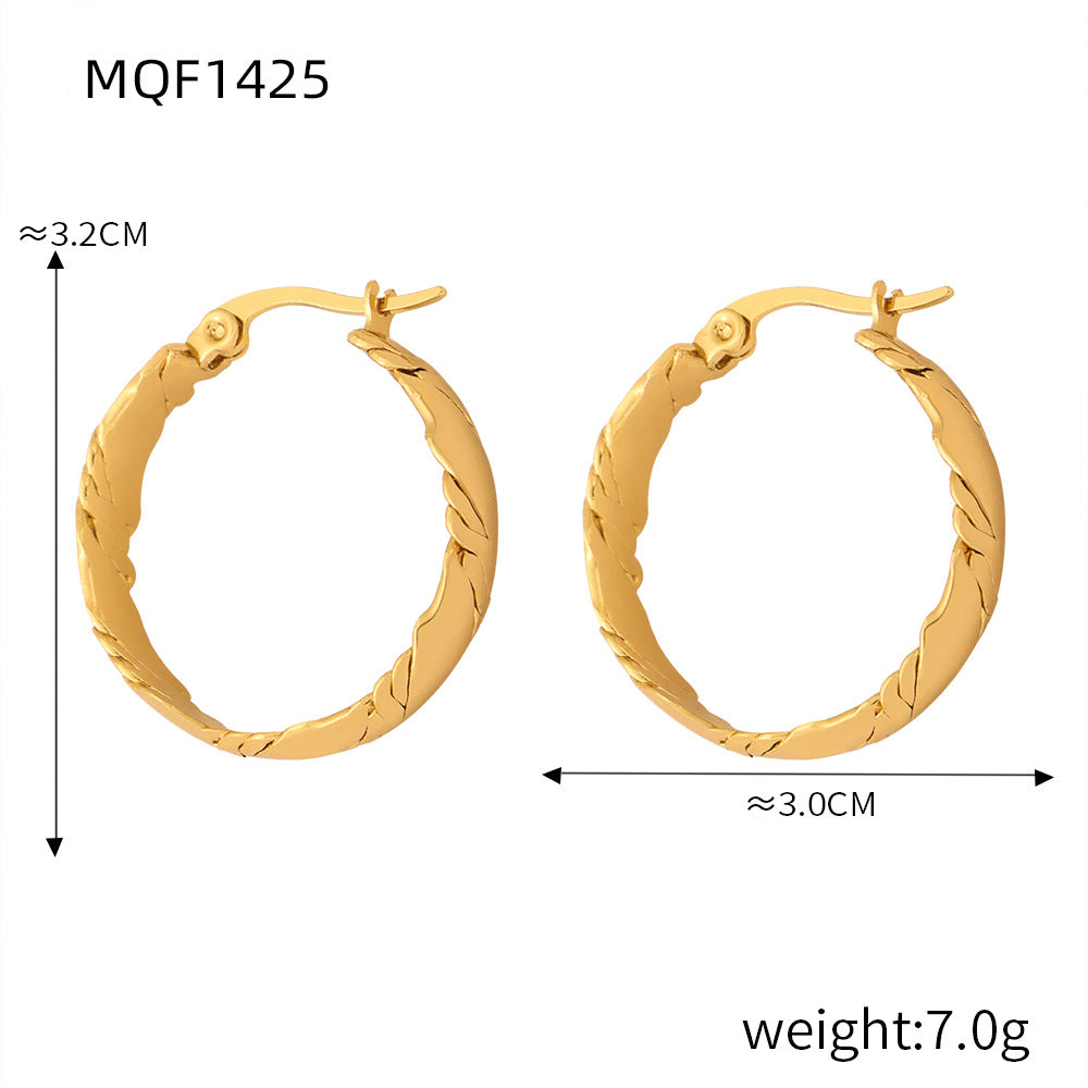 Wholesale Titanium Steel Gold Plated Hemp Pattern Large Earrings